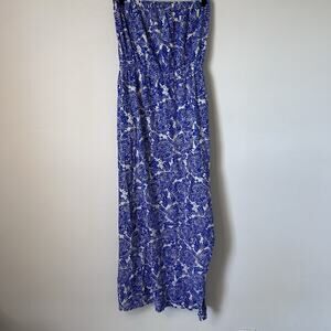 Lucky Brand Women’s Y2K Sleeveless Strapless Dress Blue White Boho Stretch Maxi